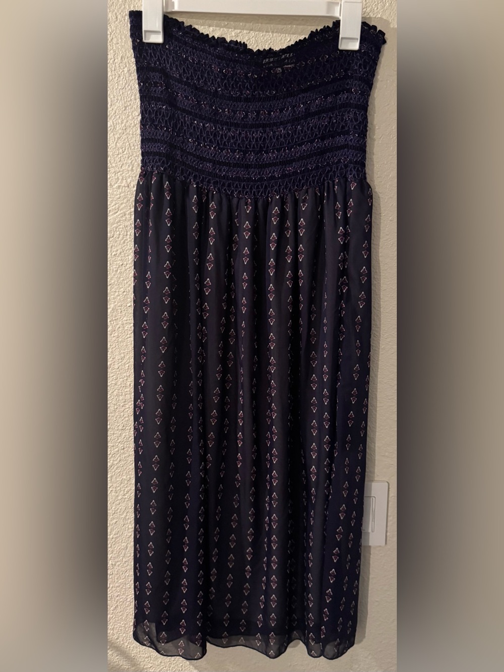 WAYF Navy Midi Dress with Pink Diamond Print
